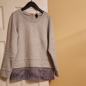 Gray Sweater with Fringe Hem